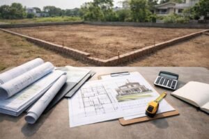 Modern turnkey home under construction showcasing complete residential construction from plot to finished home.