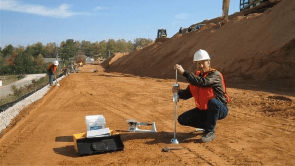 Soil testing being conducted at a construction site before foundation work begins.